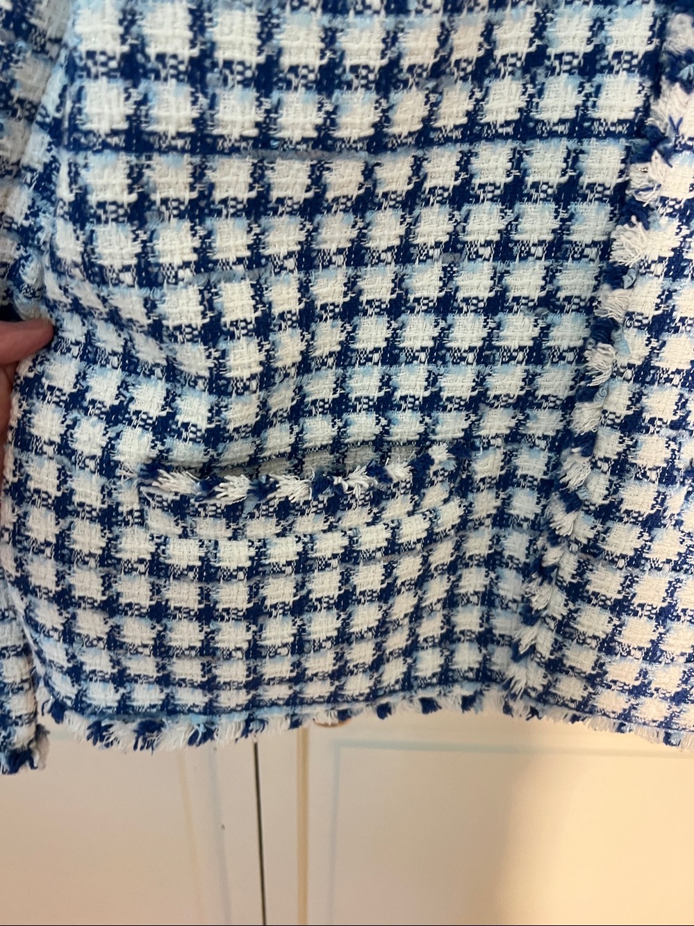 Ann Taylor Blue and White Tweed Collarless Jacket - Picture 3 of 3